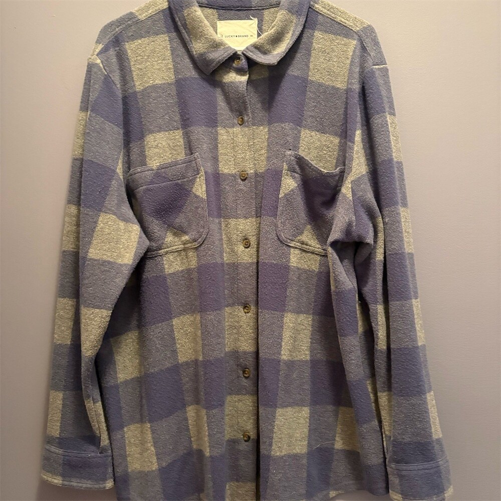 Lucky Brand Men's Plaid Button-Front Shirt Jacket Blue/Gray Size XXL - Picture 2 of 9